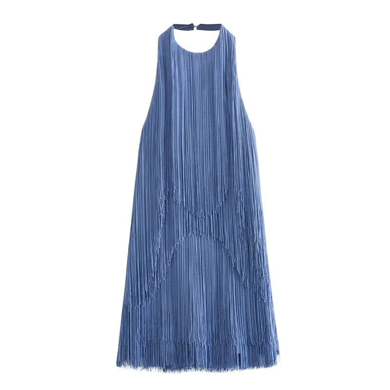 Blue Fringed Mini Dress Woman Halter Backless Dress Summer Sexy Dresses for Women Evening Party Dresses for Prom - Image 5