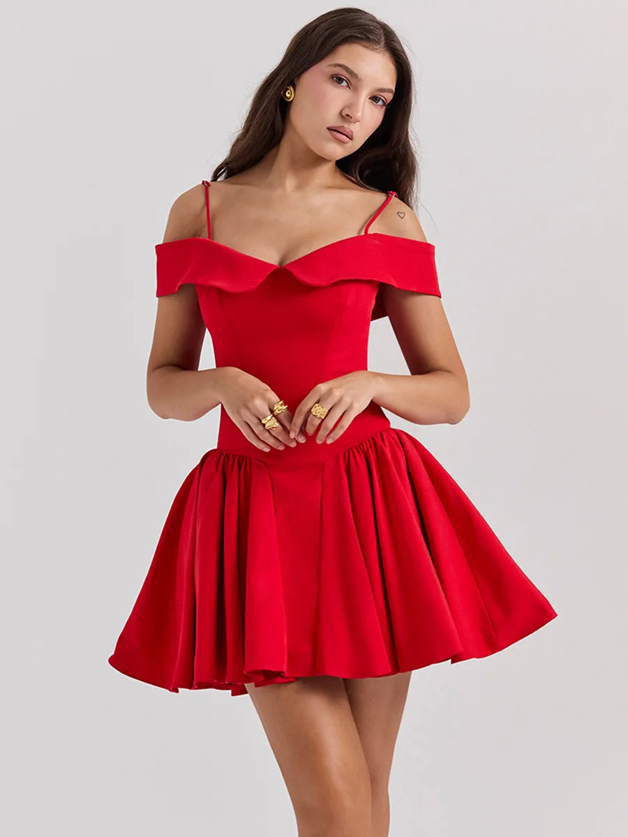 Summer Elegant Off The Shoulder Dress Mini VintA Line Corset Dress Sexy Red Casual Birthday Holiday Women's Dress - Image 2