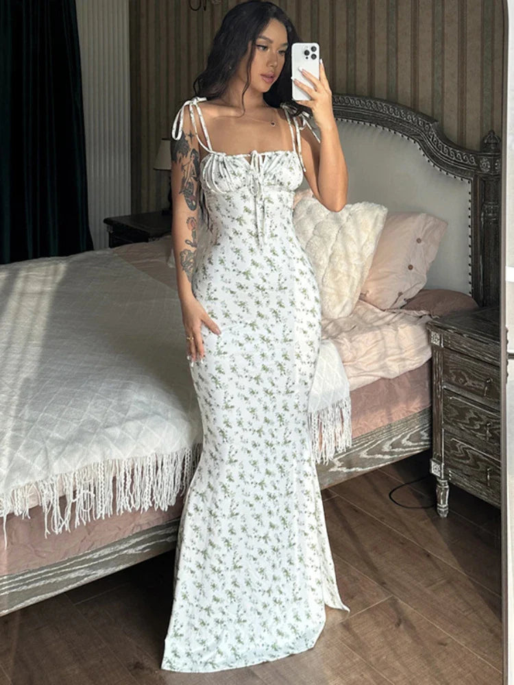 Floral Dress Women Elegant Summer Off Shoulder Lace Up Deep V Neck Dresses Ladies Holiday Casual Beach Long Dress Woman - Image 4