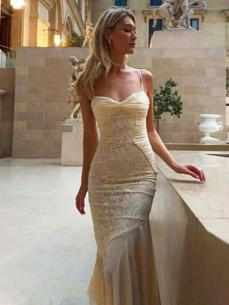 Lace Print Ruffle Backless Holiday Casual Dress Women Elegant Sexy Dress Bodycon Midi Long Summer Dress Vestidos