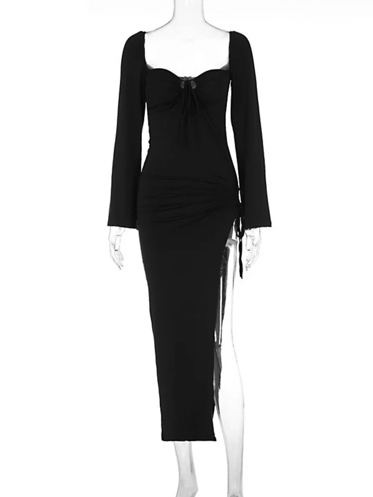 Autumn/Winter Women's Long Sleeve Dress Lace up Slim Fit Open Back Bodycon Long Dress Party Club Clothing - Image 10