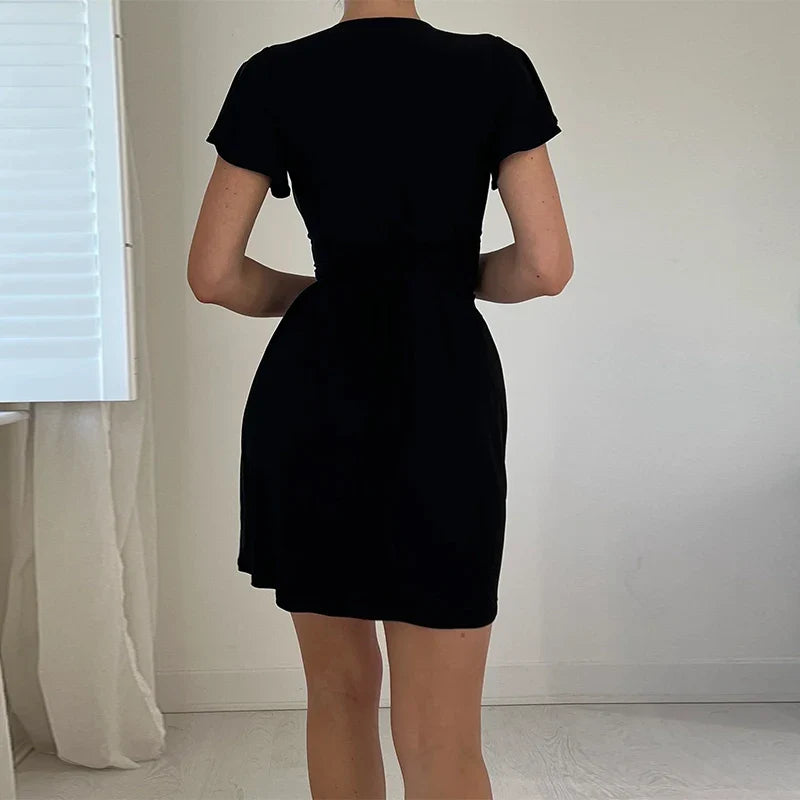 Europe The United States Fashion Solid Color Sexy Dress Tight Collection Hip Short Sleeved Slim Evening Party Dress XY23036PF - Image 3