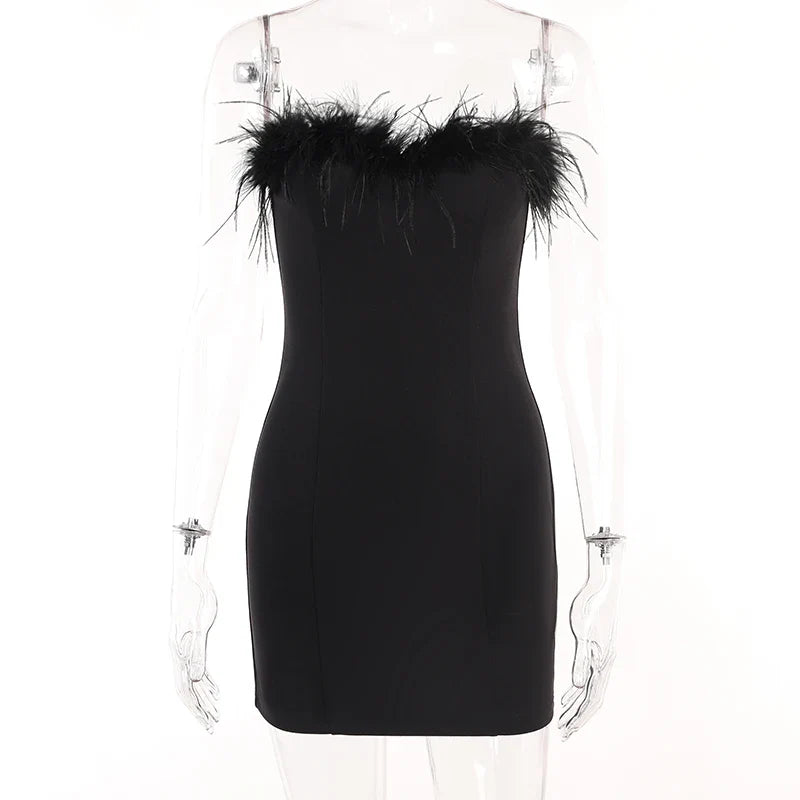 Mery Elegant Feather Stitching Tube Dress Autumn Evening Party Club Strapless Mini Dresses Sexy Backless Bodycon Vestidos JY2254 - Image 4