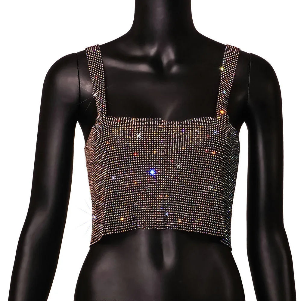 Rhinestone Sleeveless Tank Top Women Back Hollow Chain Crop Tops - Image 6