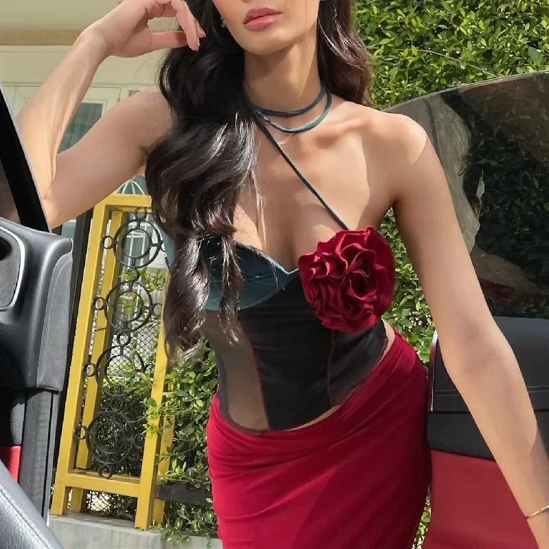 BandHalter Sexy Strapless Backless Floral Y2K Crop Top Corset Women Summer Sleeveless Party Club Tanks Camis Gift - Image 3