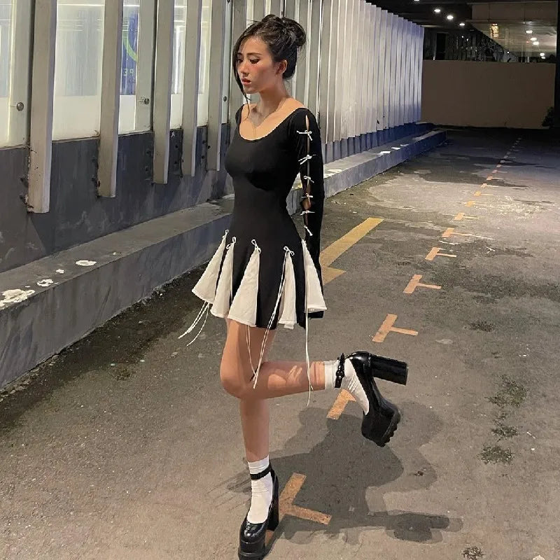 Mini Dress Fall Outfits for Women BandFlare Sleeve Y2K - Image 2
