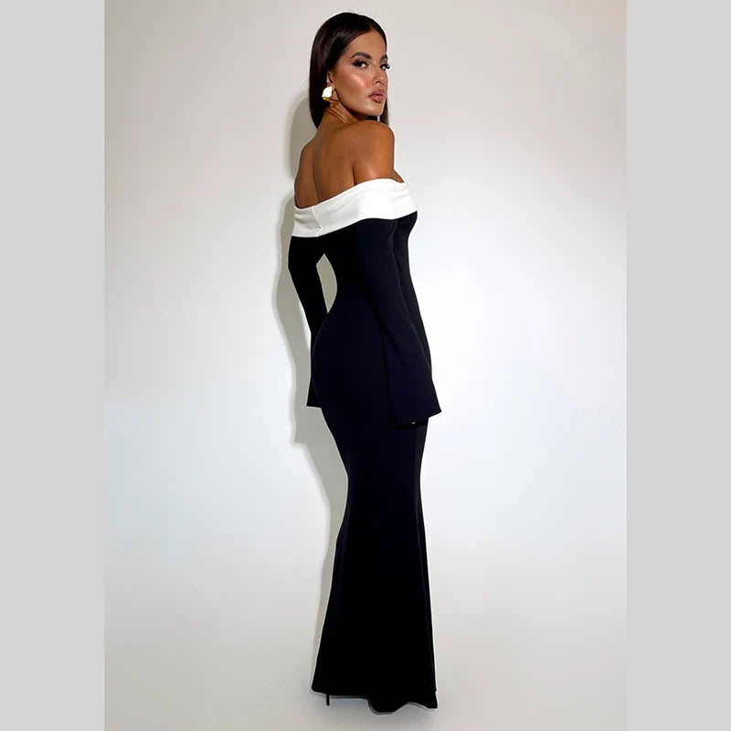Autumn Sexy Club Slash Neck Backless Patchwork Bodycone Women Elegant Long Sleeve High Waist Midi Bodycon Party DressesYY23486PF - Image 3