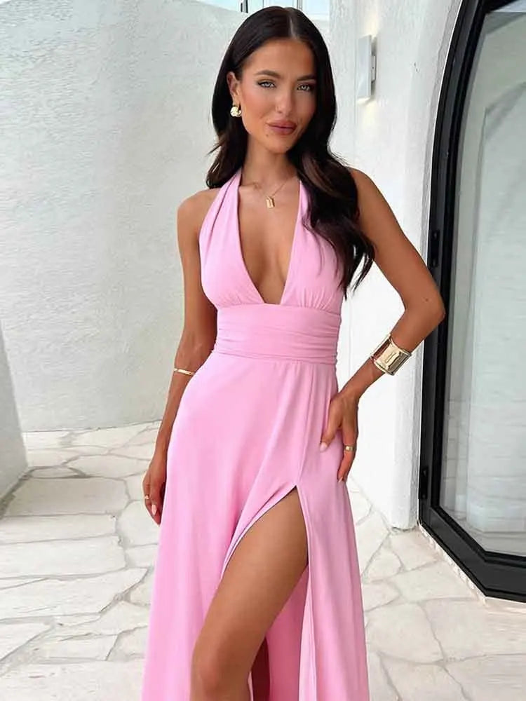 White Halter Backless Evening Party Dress Women BandElegant Sexy Dress Bodycon Maxi Long Summer Dress Vestidos - Image 3