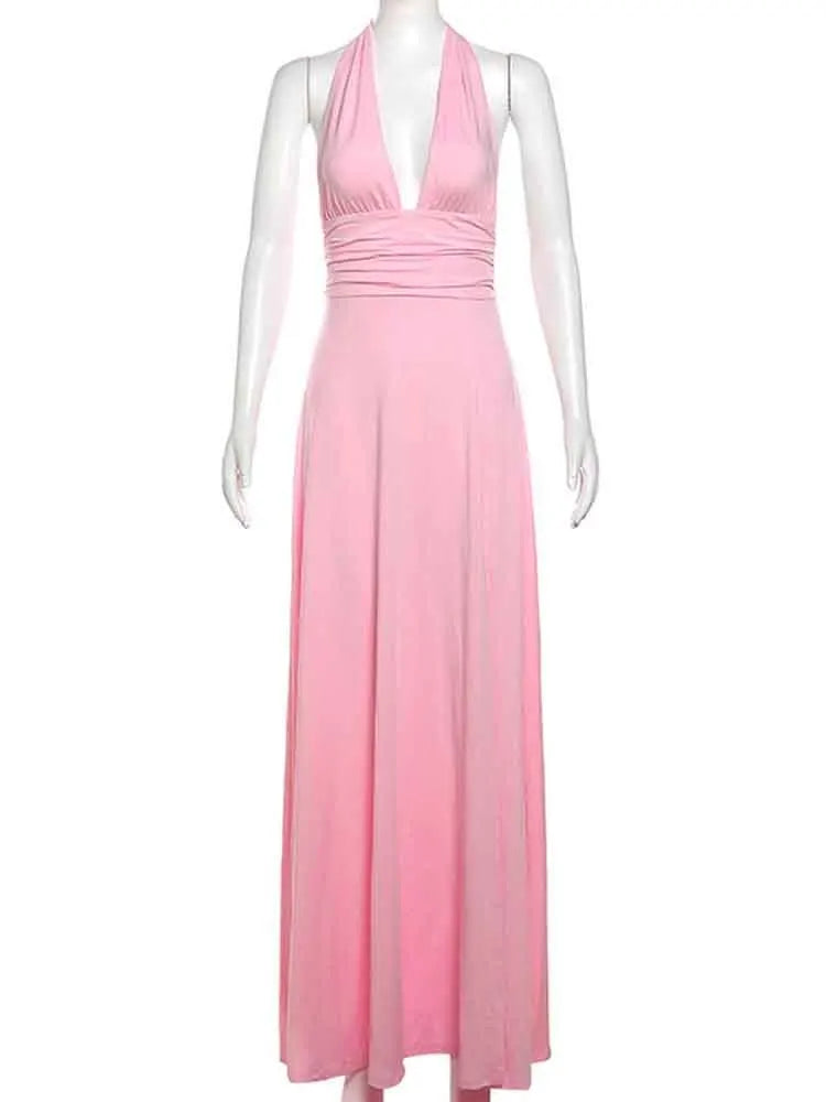 White Halter Backless Pleated Evening Party Dress Women Elegant Sexy Dress Bodycon Maxi Long Summer Dress Vestido - Image 5