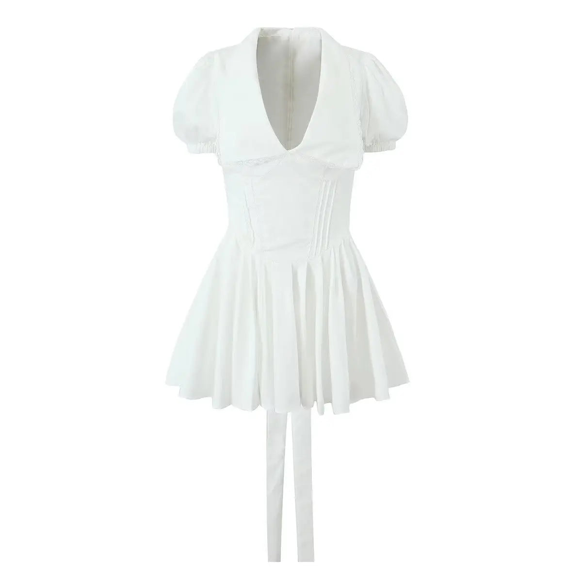 Summer A Line Puff Sleeve Dress Elegant Casual White Dollar Collar Party Holiday Dress Short Sleeve Women's Clothing - Image 6