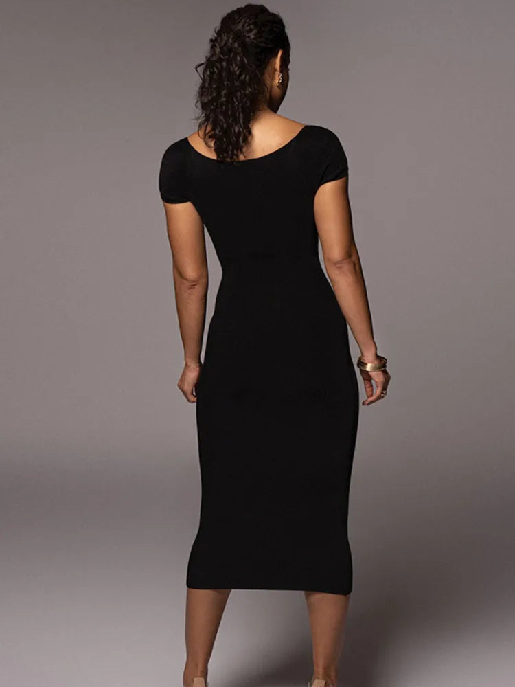 Sexy Off Shoulder Women's Rib Long Fit Dress Women Sweater Knitted Mid length Skirt Tight and Elegant Party Vesidos - Image 7
