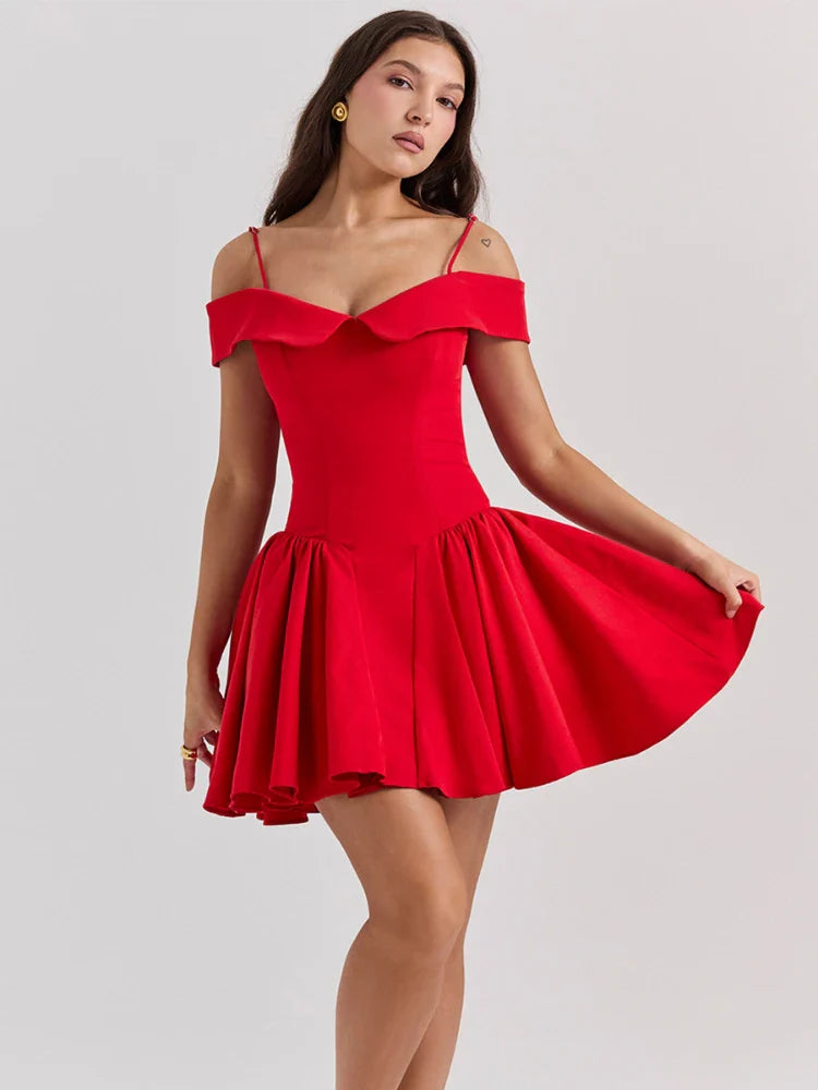 Summer Elegant Off The Shoulder Dress Mini VintA Line Corset Dress Sexy Red Casual Birthday Holiday Women's Dress - Image 4