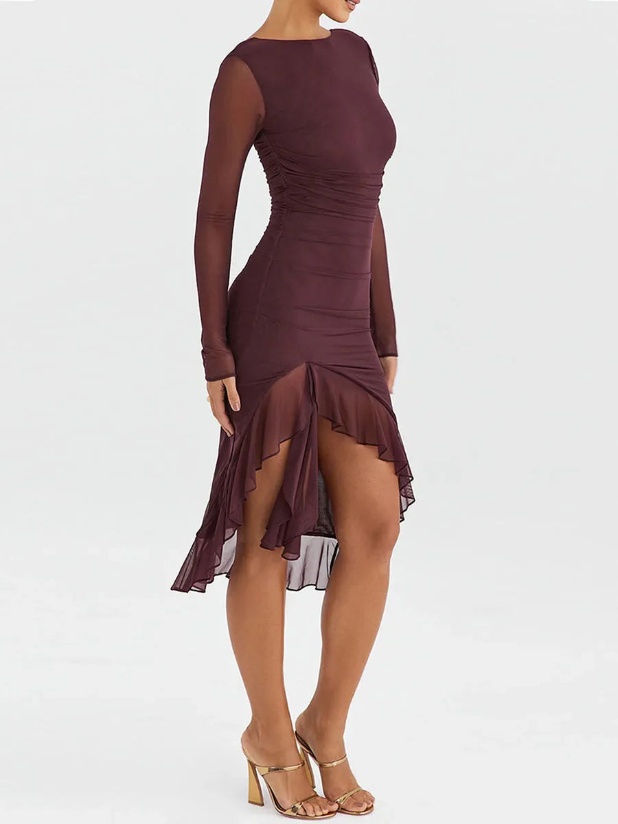 Women Y2K Aesthetic Bodycon Dress Sleeveless Tulle Ruffle Hem Midi Dress Summer Sexy Elegant Retro Dresses - Image 6