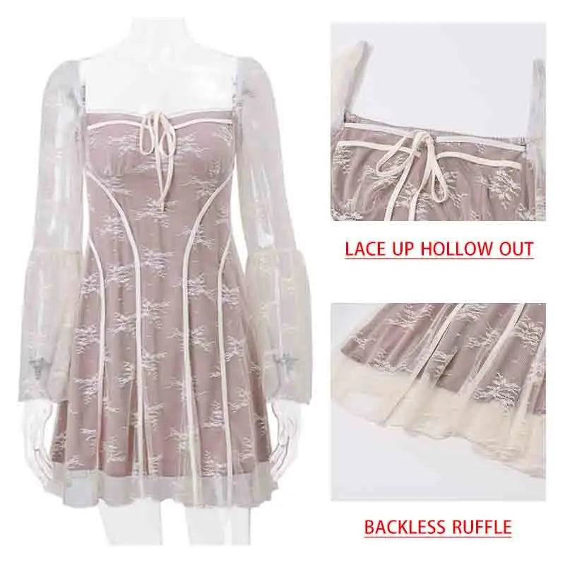 Lace Print Ruffle Bodycon Sexy Dress Women Lace Up Robes Elegant Evening Party Dress Spring Mini Dress Vestidos - Image 6