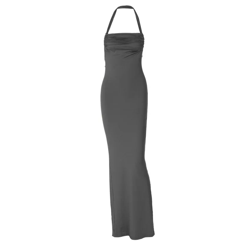 Clearance Sale !! Summer Maxi Sexy Backless Dress Slim Fit Halter Drawstring Dress for Women - Image 8