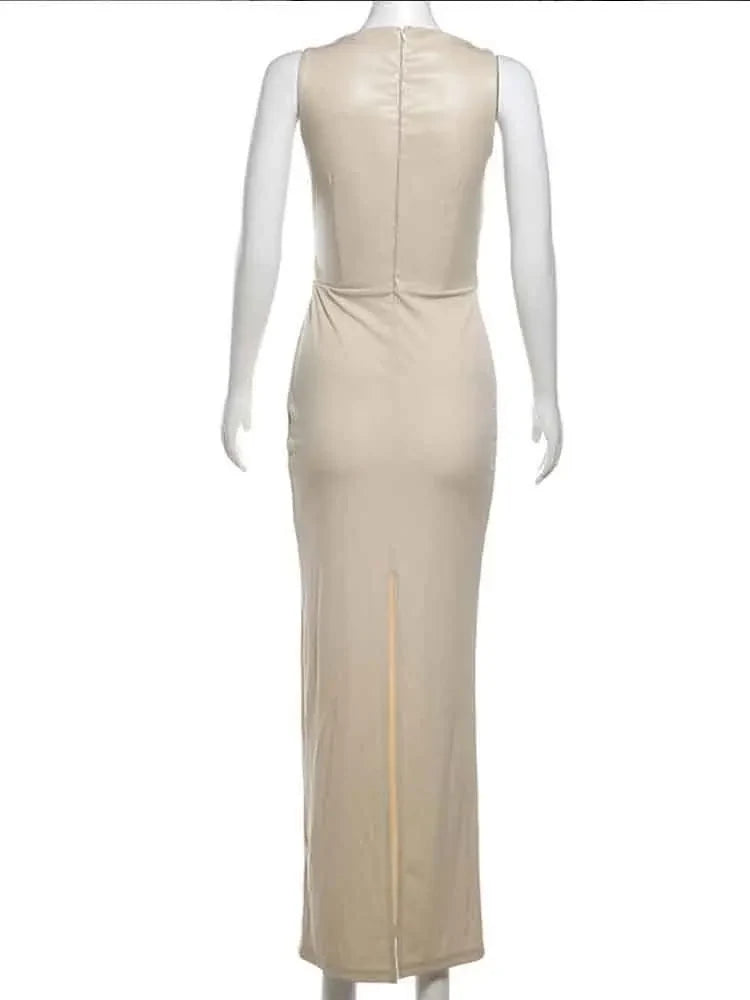 PU Leather Pleated Robes Evening Party Dress Women Elegant Backless Sexy Dress Bodycon Maxi Long SummerDress Vestidos - Image 6