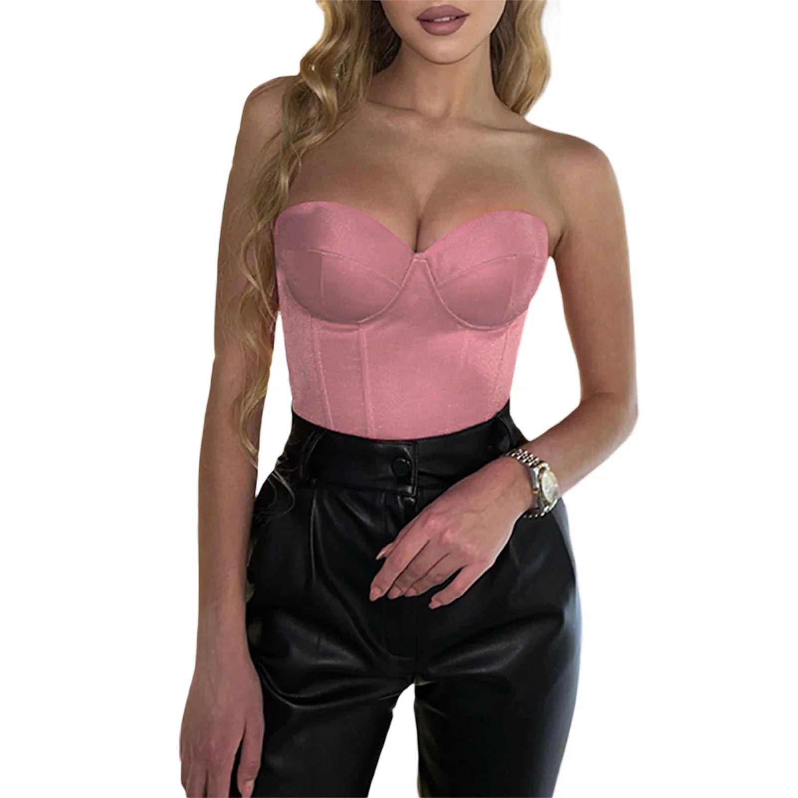 y2k clothes Women's Corset Tube Tops Strapless Solid Color Boned Bustier Stretchy Bandeau Crop Tops mujer - Image 9