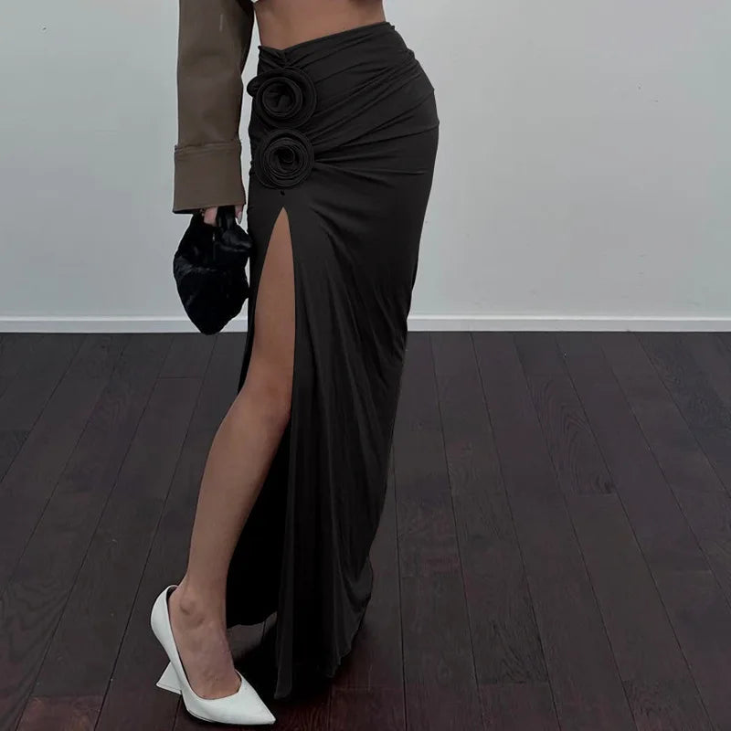 Elegant Ruched Split Maxi Skirt Float Effortlessly into Style - Image 5