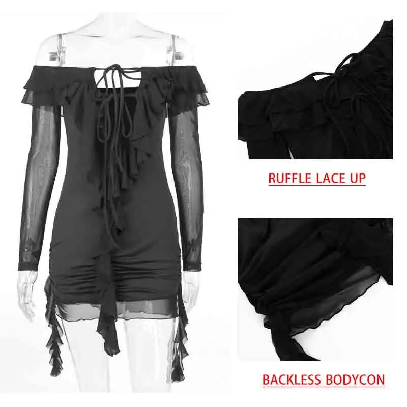 Strapless Lace Up Ruffle Backless Sexy Dress Women Elegant Holiday Casual Dress Bodycon mini Summer Dress Vestidos - Image 6
