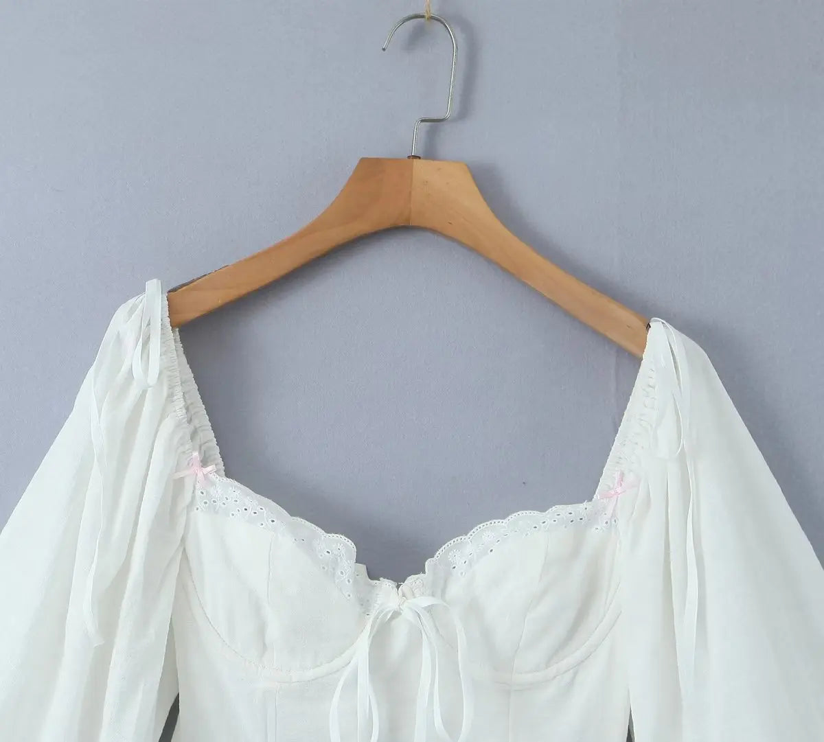 Summer Lantern Sleeve White Crop Top - Image 3