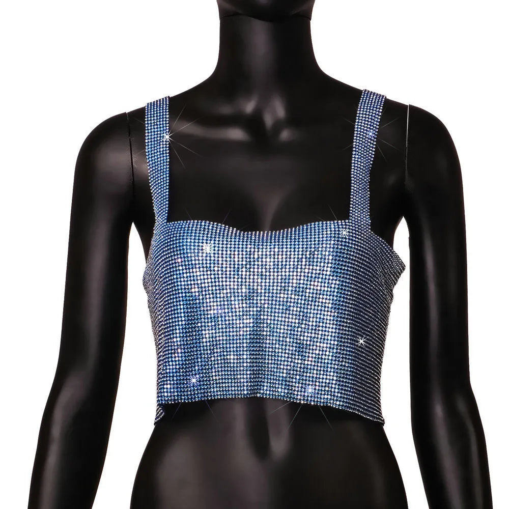 Rhinestone Sleeveless Tank Top Women Back Hollow Chain Crop Tops - Image 10