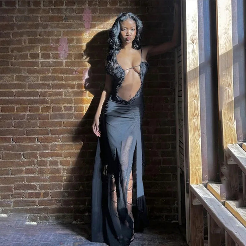 Sexy Cut Out Sleeveless Maxi Dress Party for Women Fashion Print Slip - Image 5