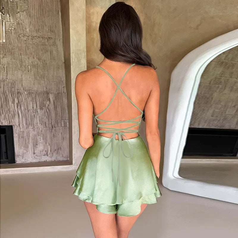 Sexy Backless Band Dress Women Elegant Satin Sleeveless Bodycon Mini Dresses Fashion Party Club Female Slim dress YJ23235G1 - Image 2