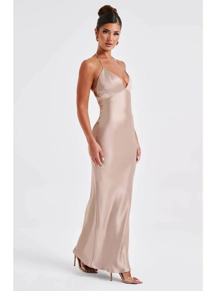 Sexy Sleeveless Backless Slim Fitting Dress For Women Elegant Party Evening Long Dress Satin Temperament Female Vestidos - Image 7