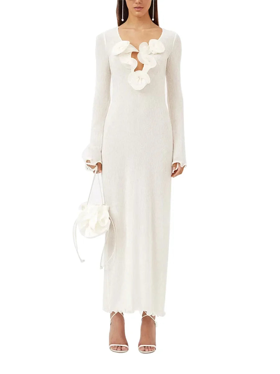 Women V Neck Pearl Pleated Long Dress Bodycon Sleeveless Backless Long Dress Party Evening Gowns Sexy Pearl Dress