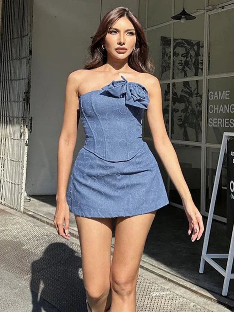 Dress Sets Women Off Shoulder Slim Crop Tops - Image 3