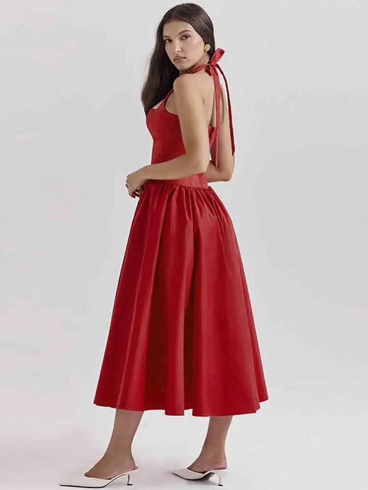 Red Halter Ruffle Evening Party Dress Women Backless Sleeveless Elegant Sexy Dress Bodycon Long Summer Dress Vestidos - Image 4