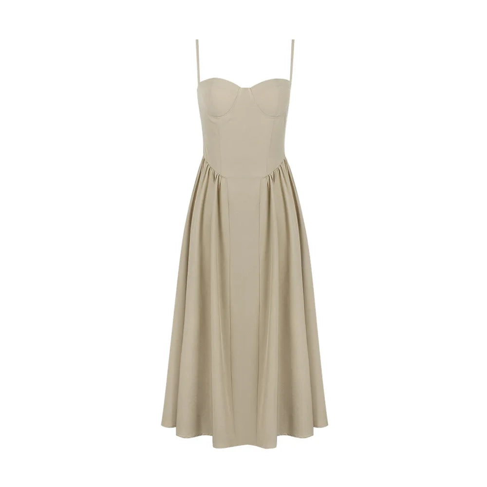 Summer Elegant Midi A Line Dress Lovely V Neck Spagehetti Strap Holiday Party Dress Casual Women Arrivals 2024 - Image 8