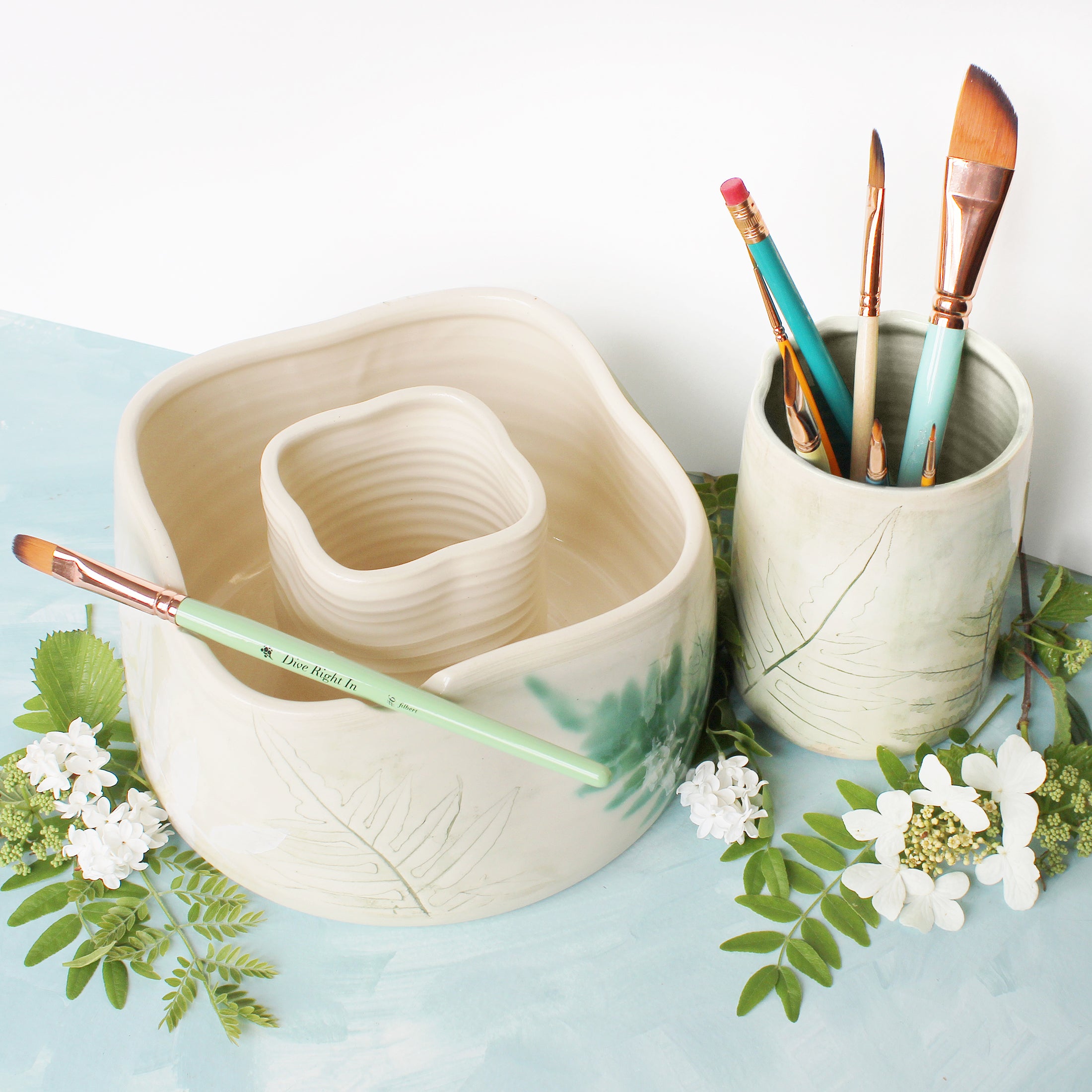 Special Edition Ceramic Brush Holder - Ferns - Unique Shopping for
