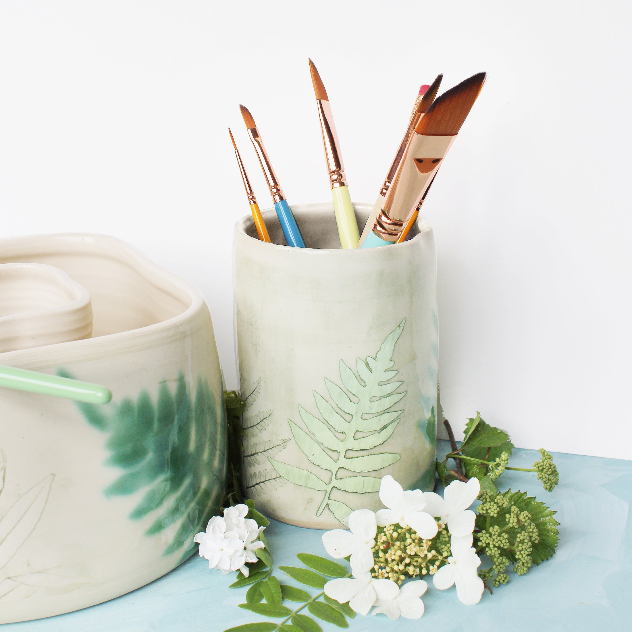 Special Edition Ceramic Brush Holder - Ferns - Unique Shopping for