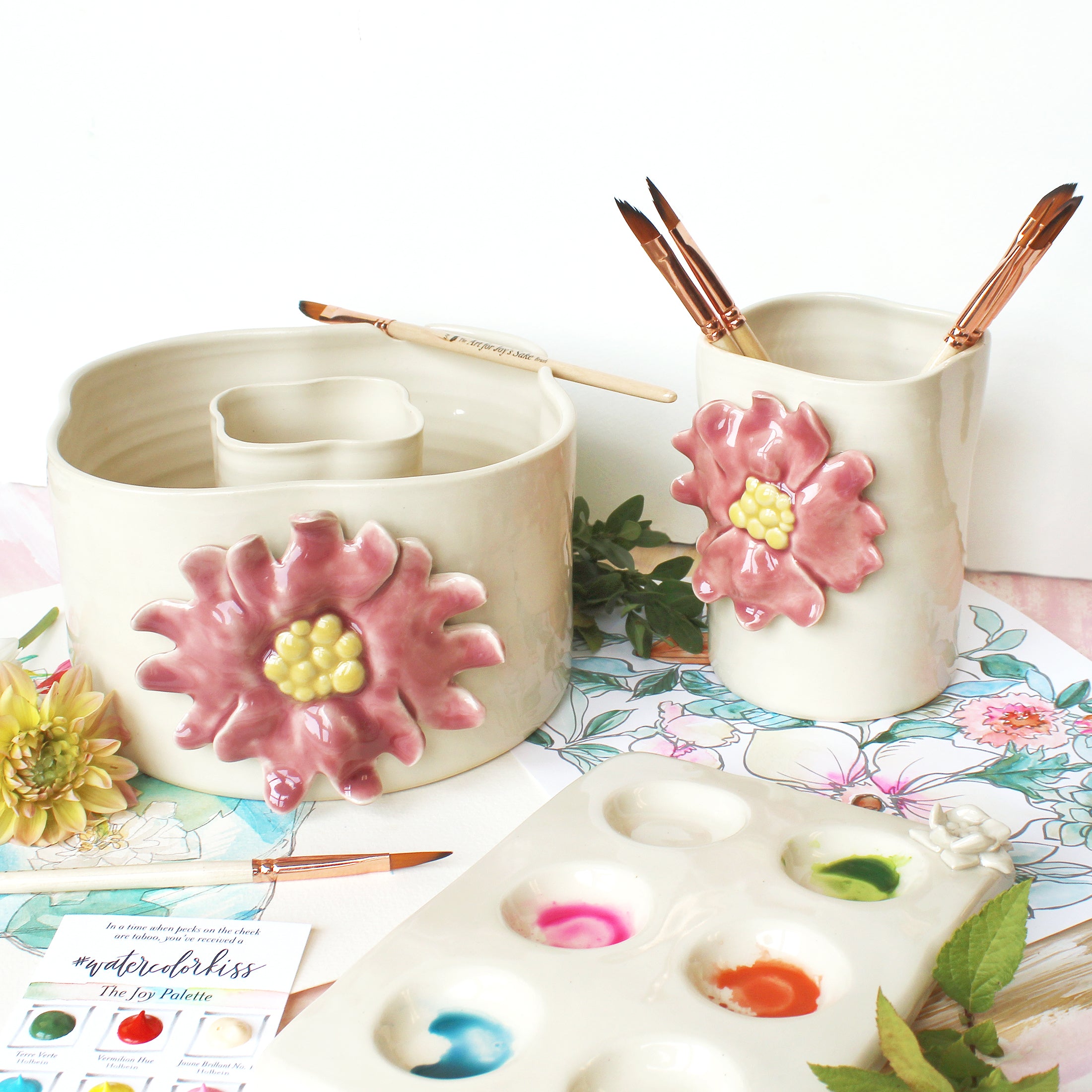 Wide paint brush holder/ Light pink ceramic brush rest/ 2,3, - Inspire  Uplift