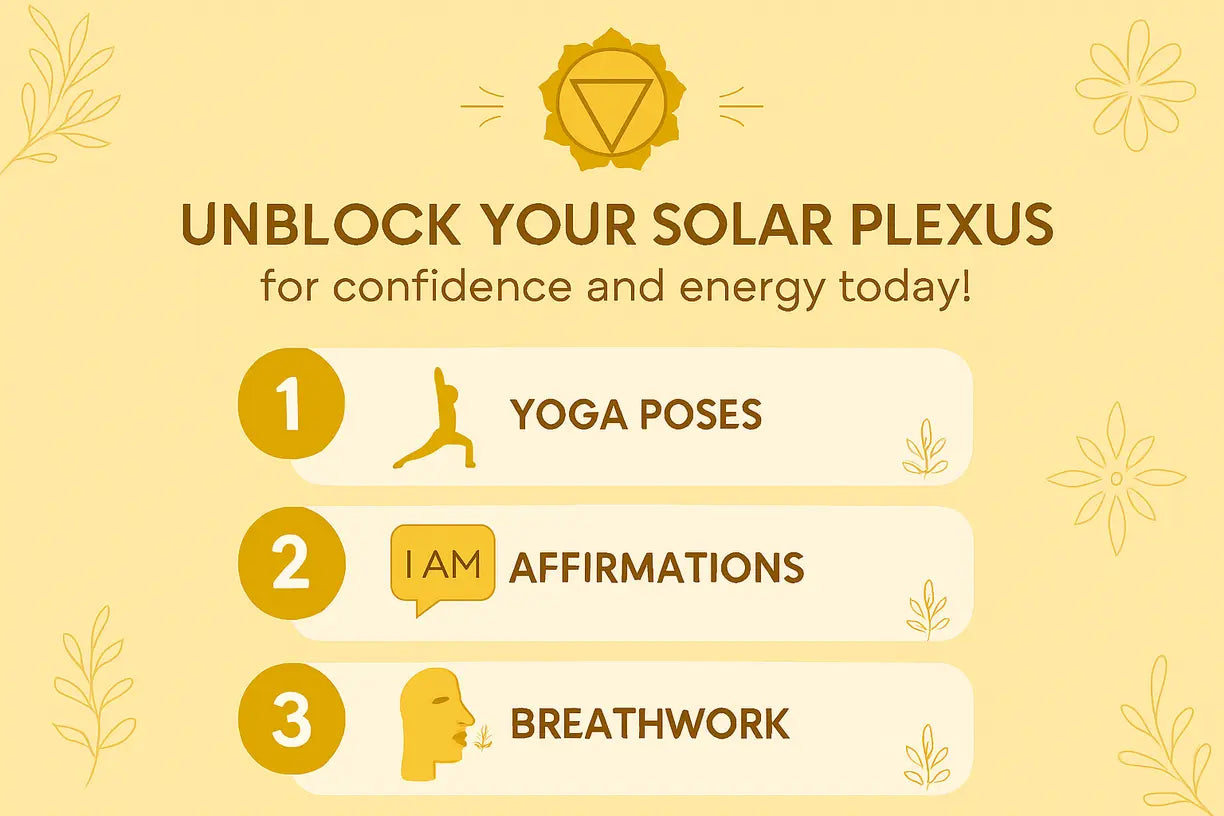 unblock-solar-plexus-chakra-infographic Infographic detailing steps to unblock solar plexus chakra with techniques like yoga and affirmations.