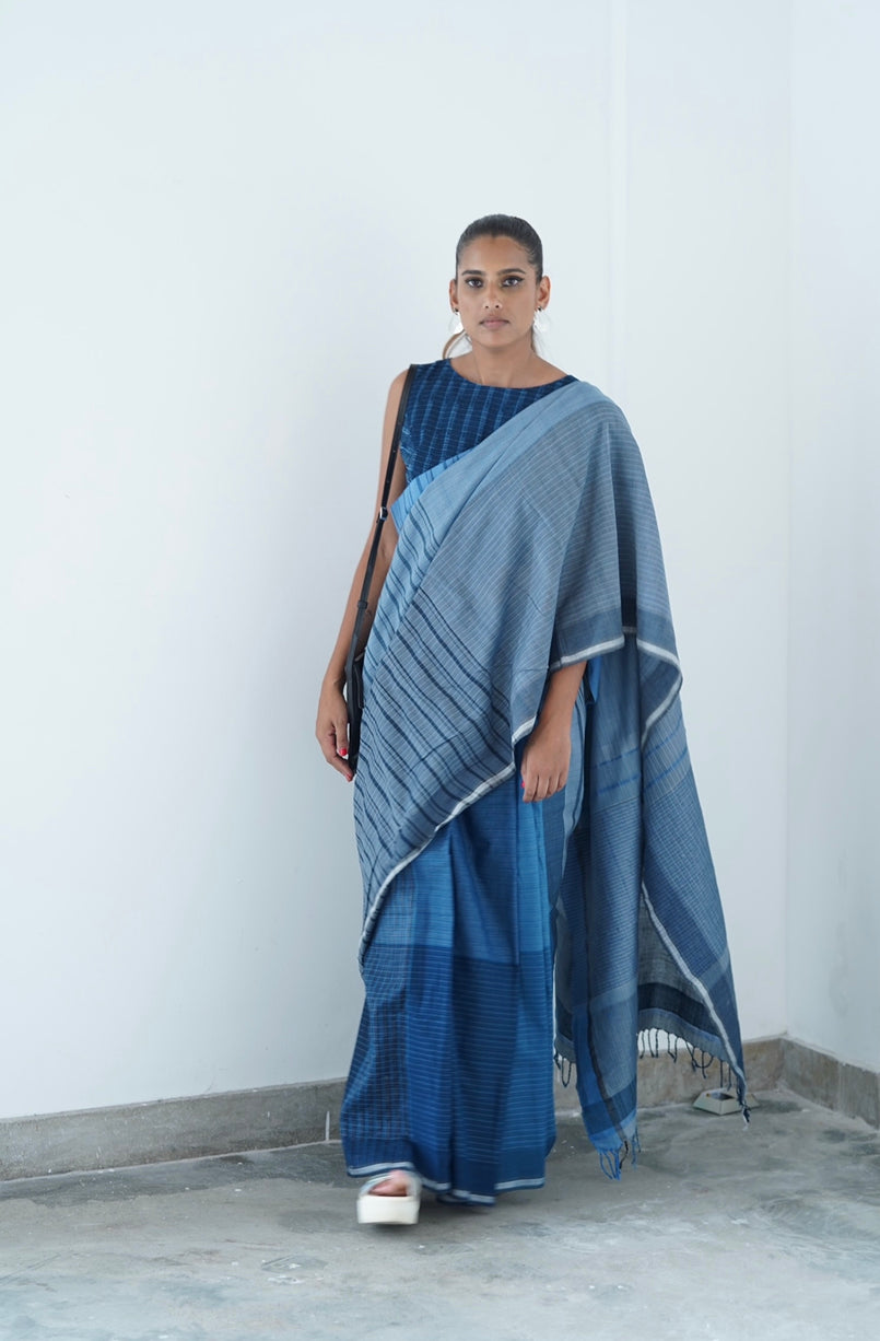 Urban Drape Crushed Denim Handwoven Saree