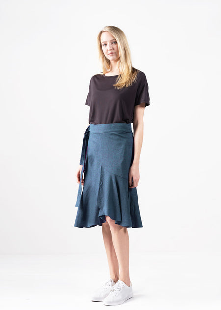 Linen Basic Ruffle Midi Wrap Skirt – Look By M