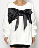 ivory & black satin bow fleece sweatshirt