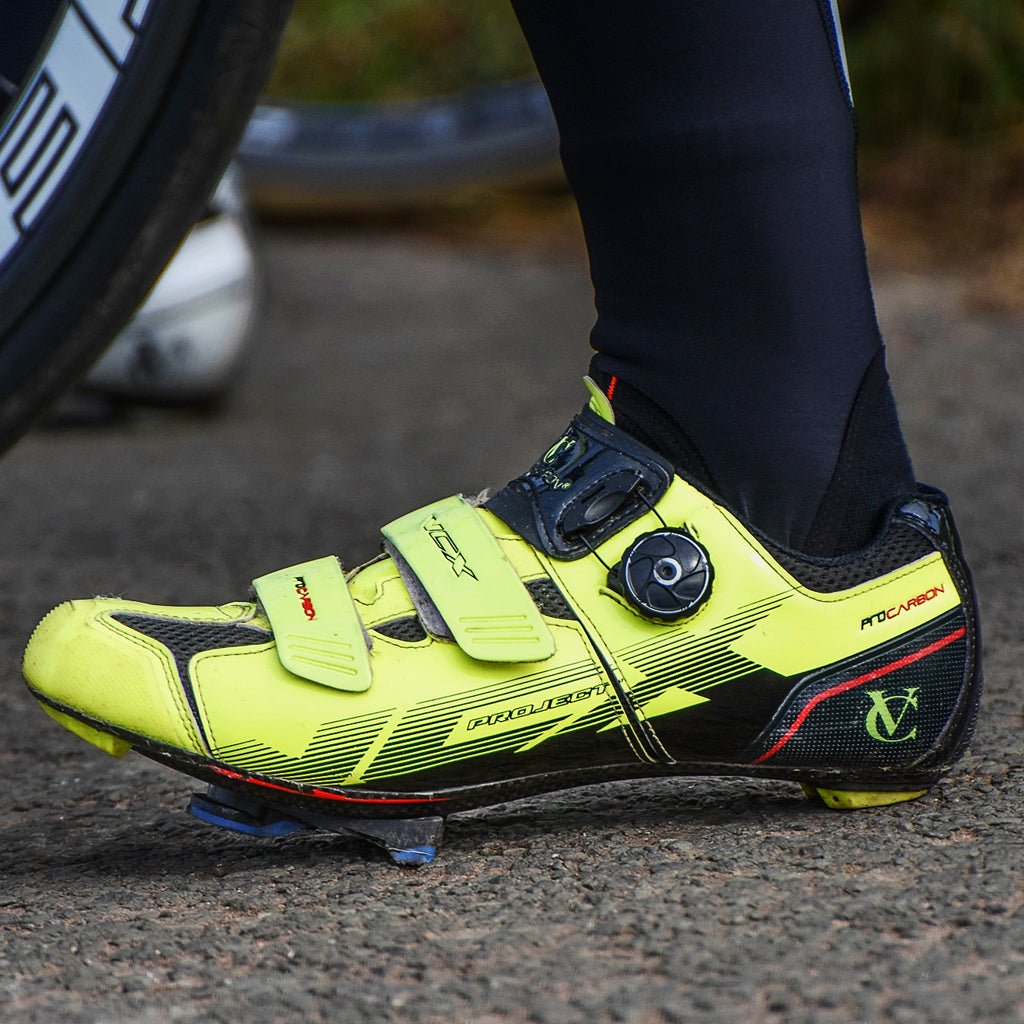 yellow cycling shoes