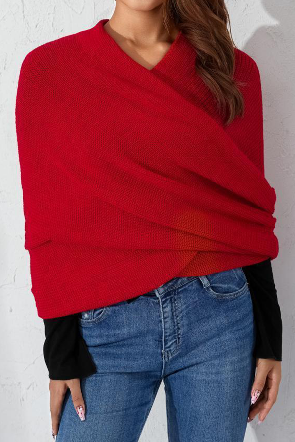 Black Wrap Up Sleeved Plain Knit Scarf