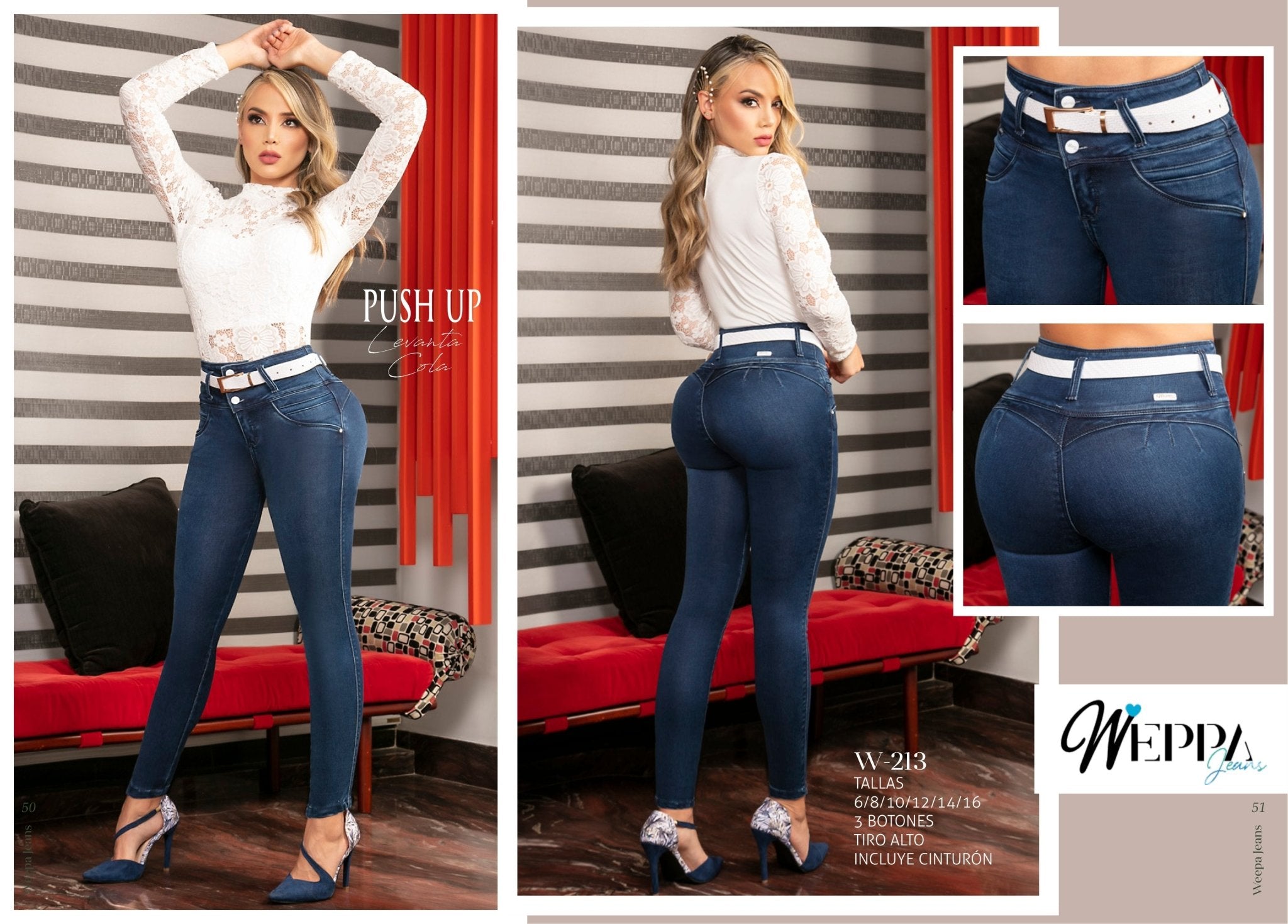 W-213 100%  Authentic Colombian Push Up Jeans