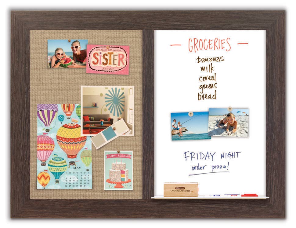 Dry Erase Combo Board 42" x 32" - Dry Erase + Cork Combo Board with White Driftwood Frame