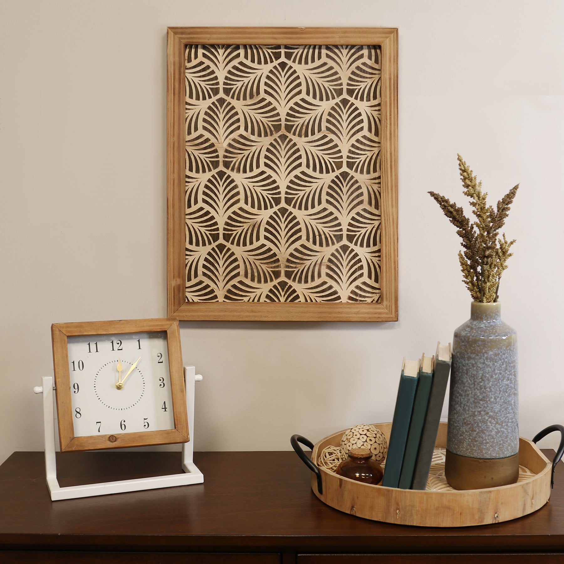 Stratton Home Decor Framed Wood Leaf Pattern Wall art