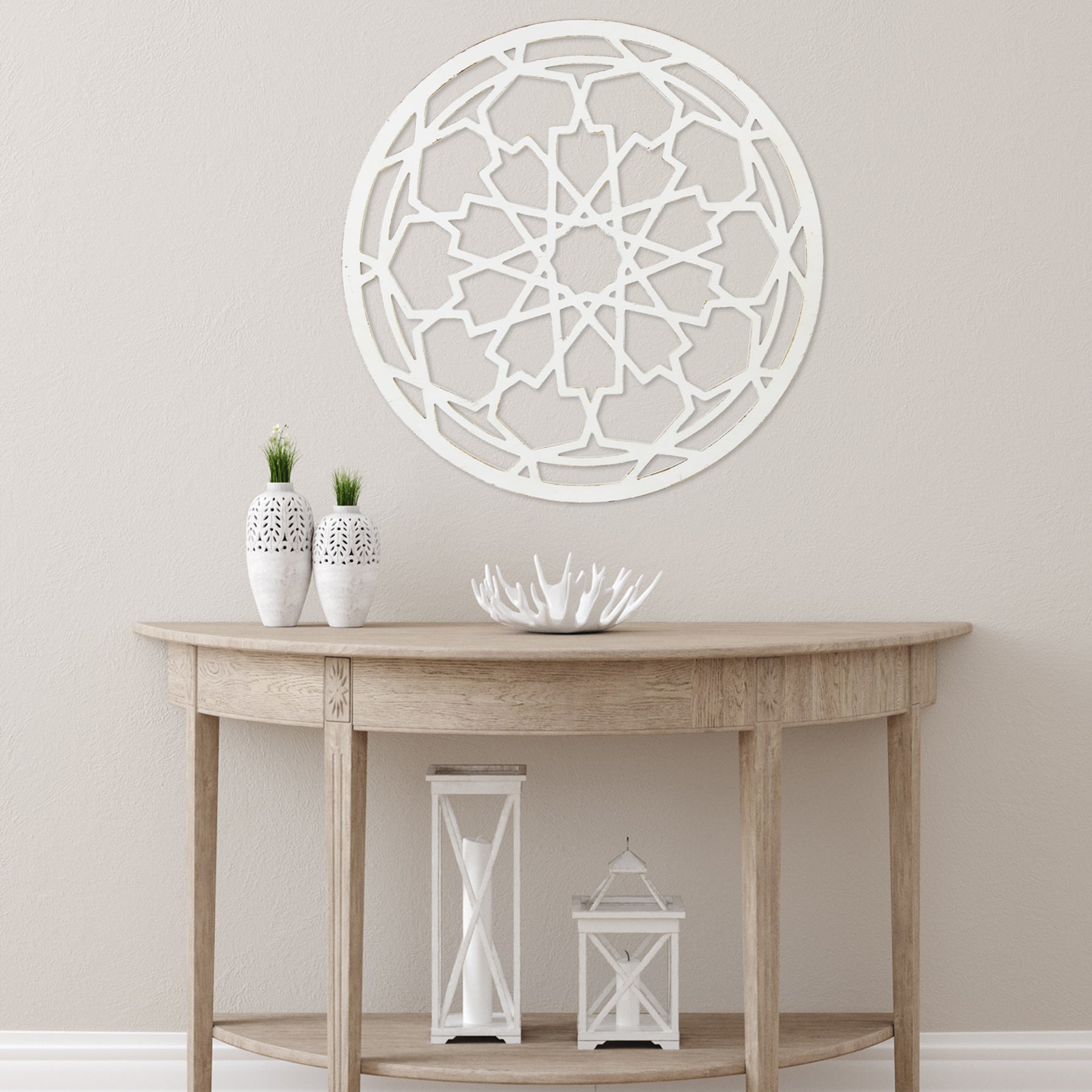 Stratton Home Decor Distressed White Wood Medallion Wall Decor