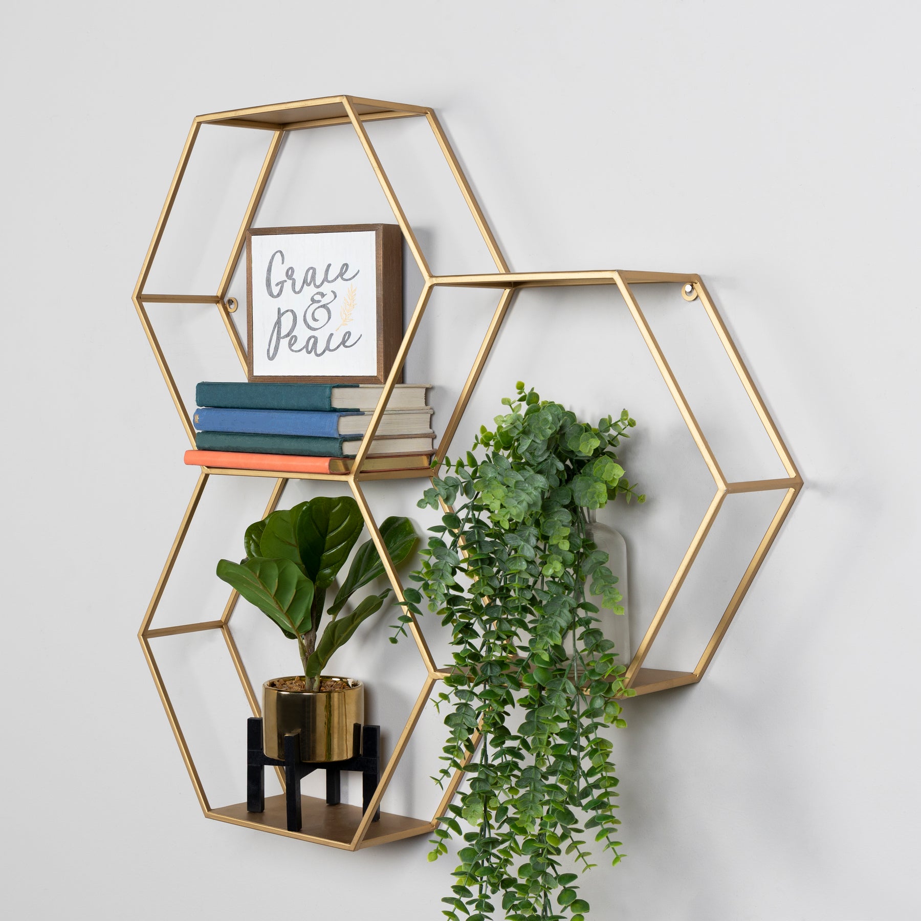 Stratton Home Decor Gold Honeycomb Hexagon Wall Shelf