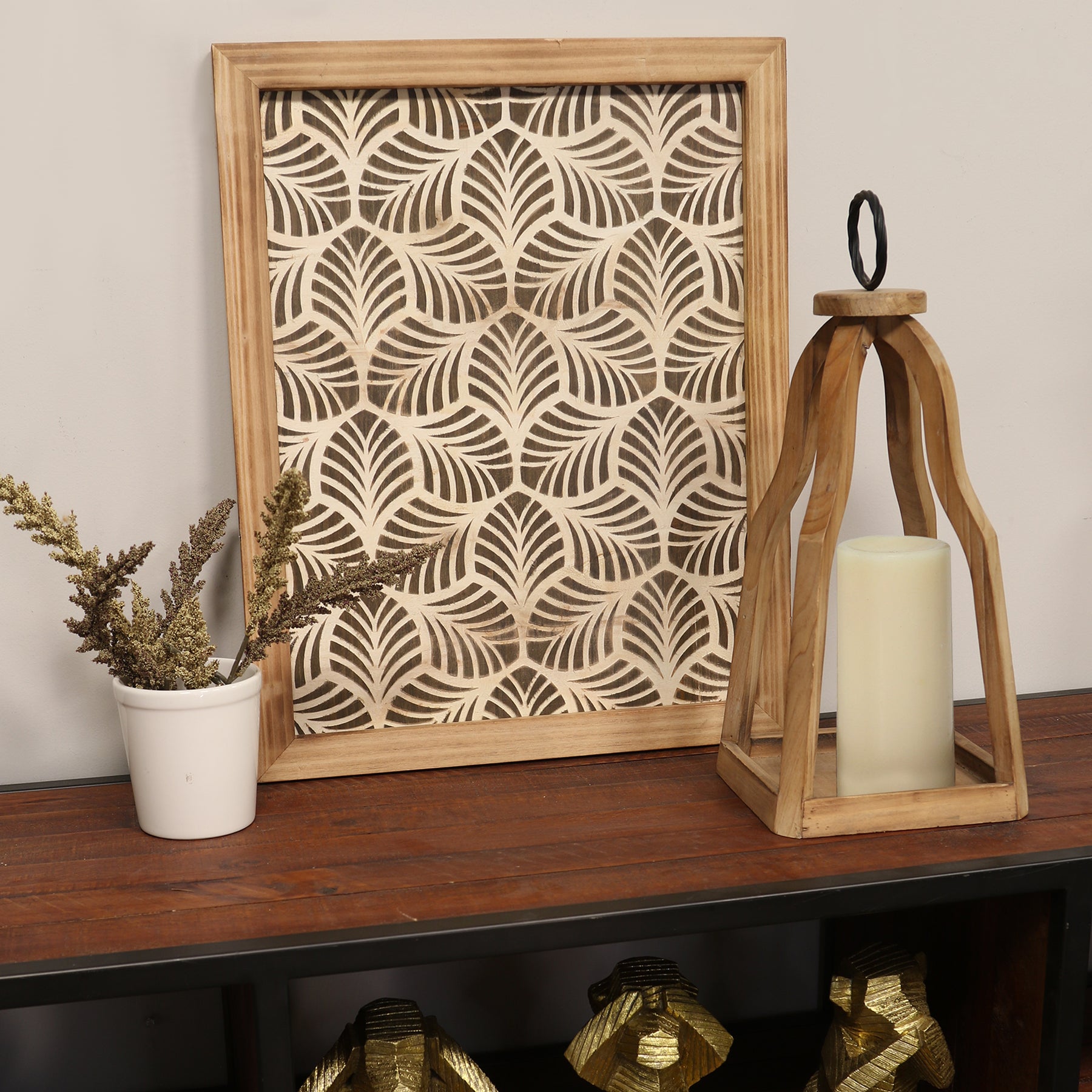 Stratton Home Decor Framed Wood Leaf Pattern Wall art