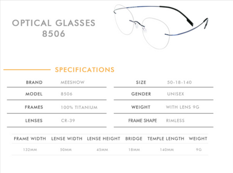 Titanium Unisex Glasses Rimless With Diopter Round Eyeglasses 8506