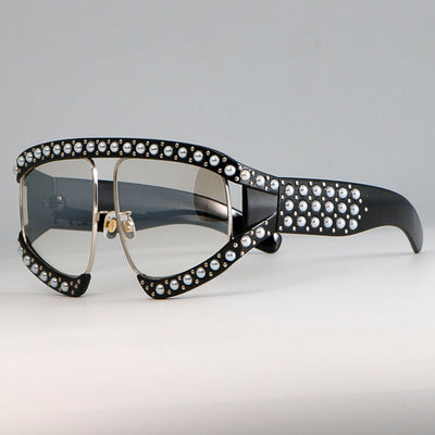 CCspace Women's Full Rim Resin Goggle Frame Pearl Oversized Sunglasses 45448