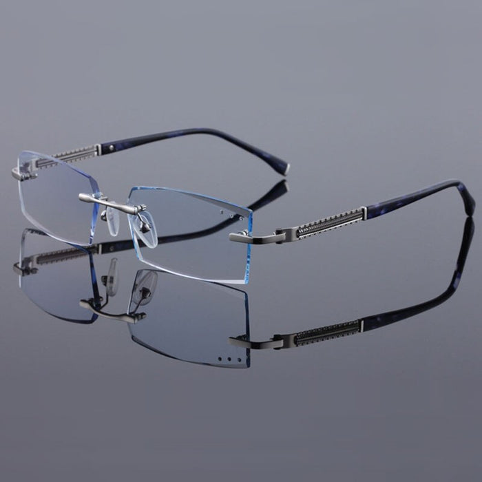 Reven Jate 58130 Pure Titanium Rimless Diamond Cutting Man Glasses Fra ...